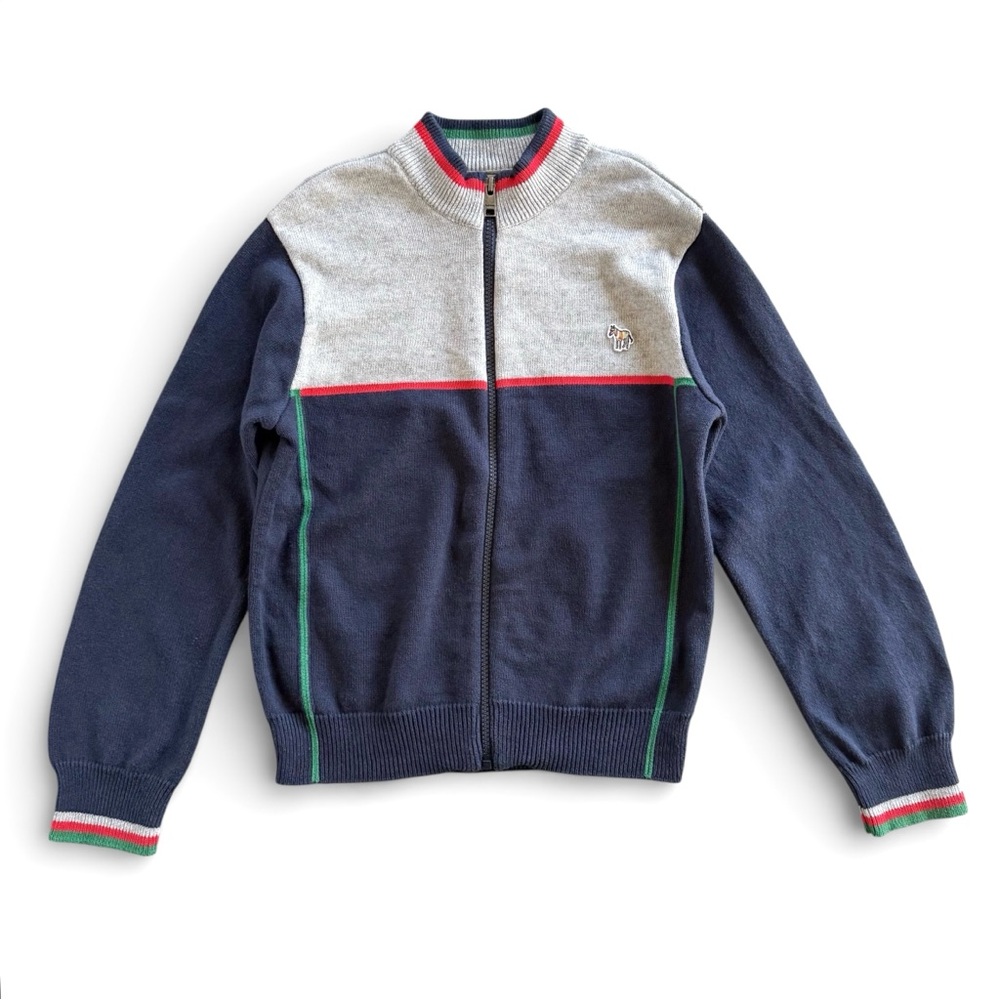 Paul Smith Junior Zebra Zip Up Knit Cardigan Jacket Sweater Gray Navy Boys 10